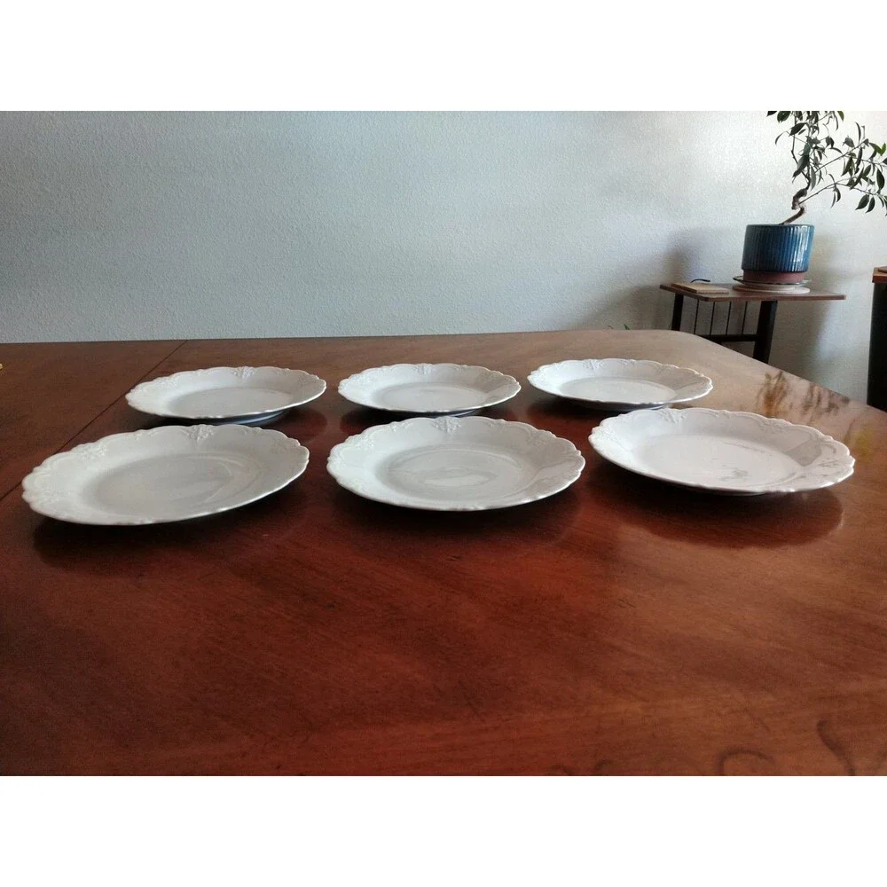 Set Lot 6x Tirschenreuth Baronesse Salad Dessert Plate 8.3” Wht Germany Bavaria